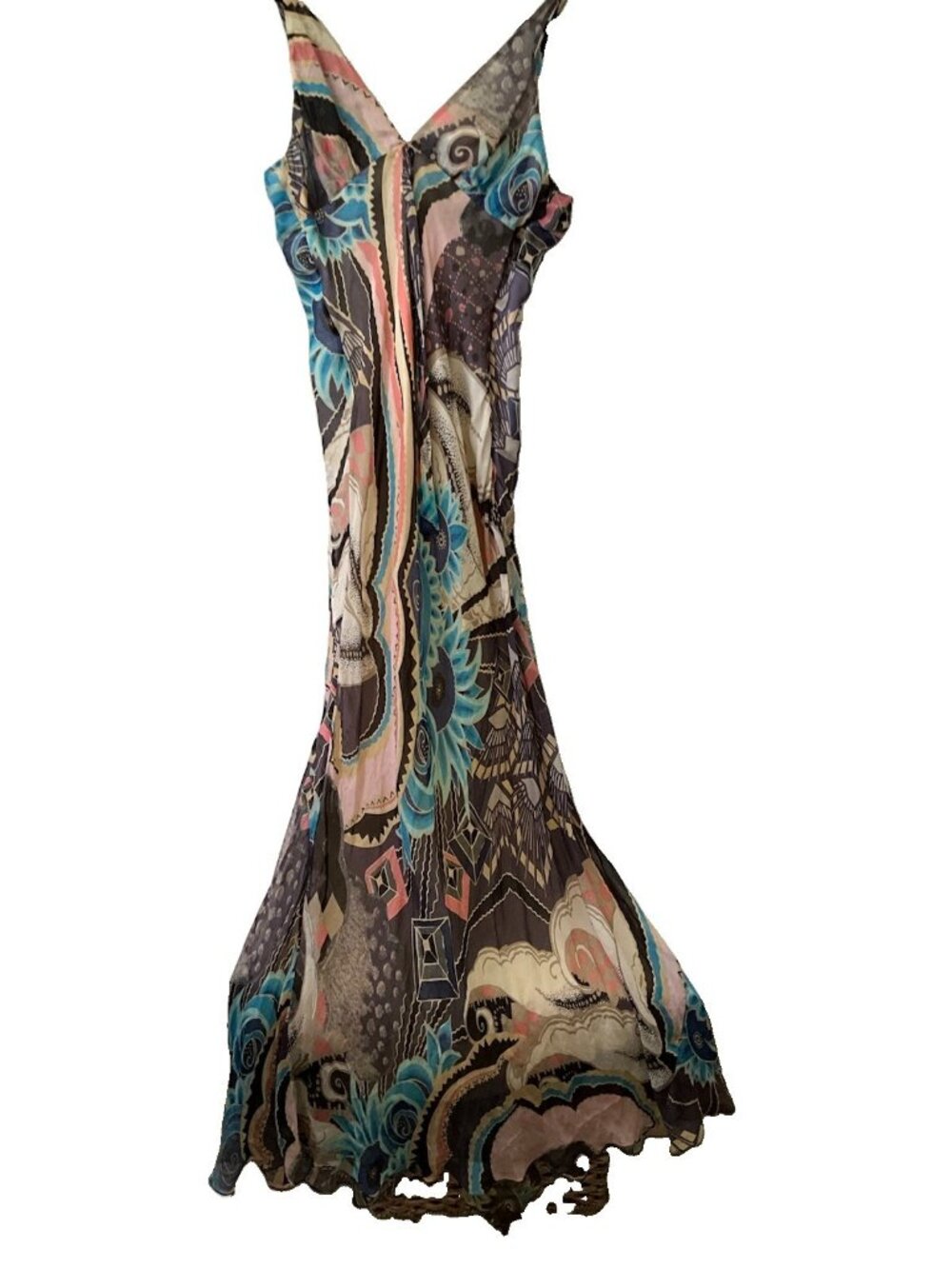Christian Lacroix Silk Abstract Print Maxi Dress FR 38 US 6 V-Neck Empire Resort - Picture 5 of 11